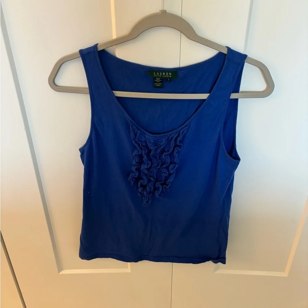 Lauren Ralph Lauren Women’s Royal Blue Ruffle Scoop Neck Tank Top Size S